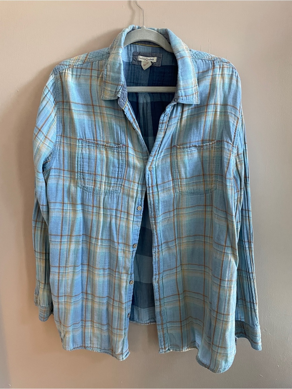 Light Blue Plaid Button-Up Shirt